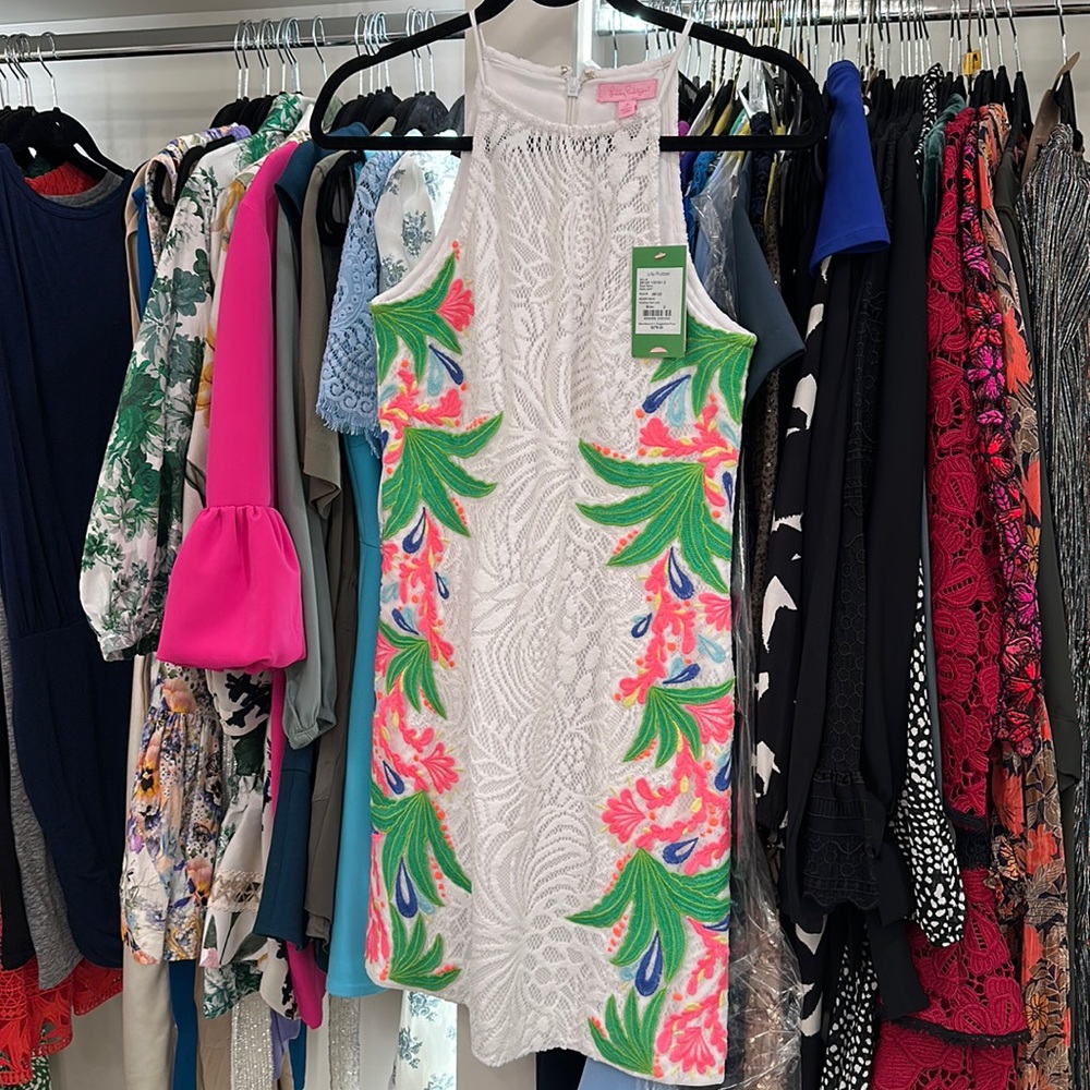 NWT Lilly Pulitzer Pearl Shift Dress size 2 in Resort White Tropical Fruit Lace